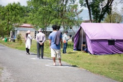 Patient queuing up at the triage booth for body temperature measurement while maintaing social distancing, setup at the gph entrance before entering the hospital for checking up 20200423-Photo Anil Rai