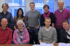 2013, March - London, Trustees' Meeting, Back row: Adrian Rootes, Nateisha and John DeCruz-Young, Ann Dingle, Michael Falter. Front row: Mike Smith, Ellen Findlay, Luke Smith, Tom Martin